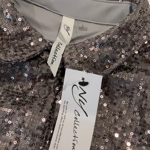 NWT NY Collection Silver Sequins Long Sleeve Shirt - Size Large - Picture 4 of 7
